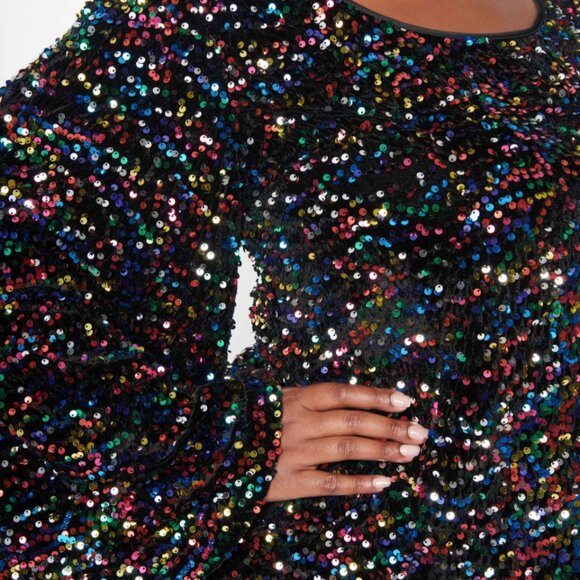 Unique Vintage Smak Parlour Black & Rainbow Sequin Mini Dress, 2x/18 - Picture 3 of 5
